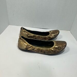 Dkny Metallic Gold Laser-Cut Ballet Flats